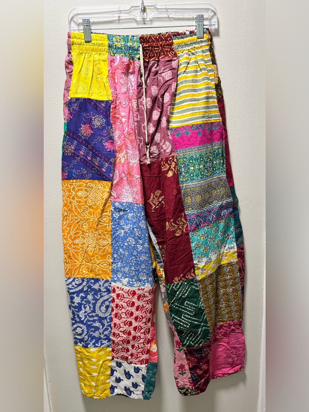 Kantha 100% Cotton Patchwork Pants Multicolored Fabric Squares NWT
